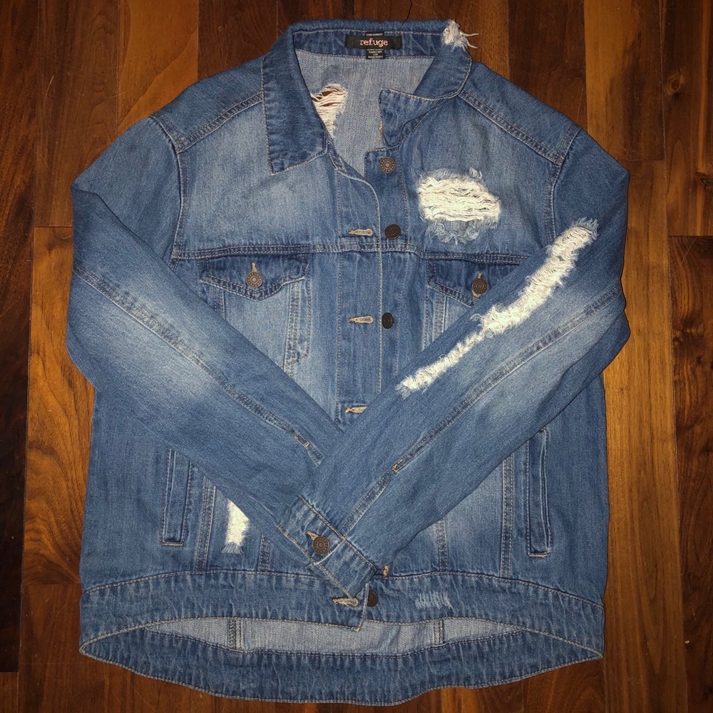 COPY - Refuge distressed medium blue Jean jacket …